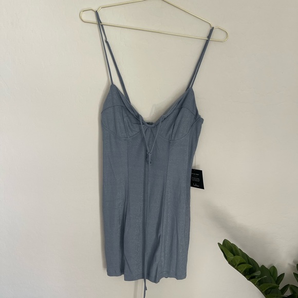 LULU’S Fantastic Figure Shiny Light Blue Tie-Back Bodycon Mini Dress Sz XL NWT - Picture 5 of 9